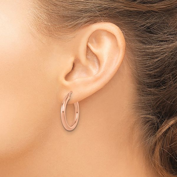 Leslie's 14K Rose Gold 3mm Polished Hoop Earrings - Image 3
