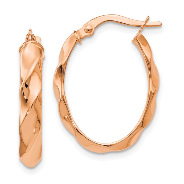Leslie's 14K Rose Gold Polished and Twisted Oval Hoop Earrings