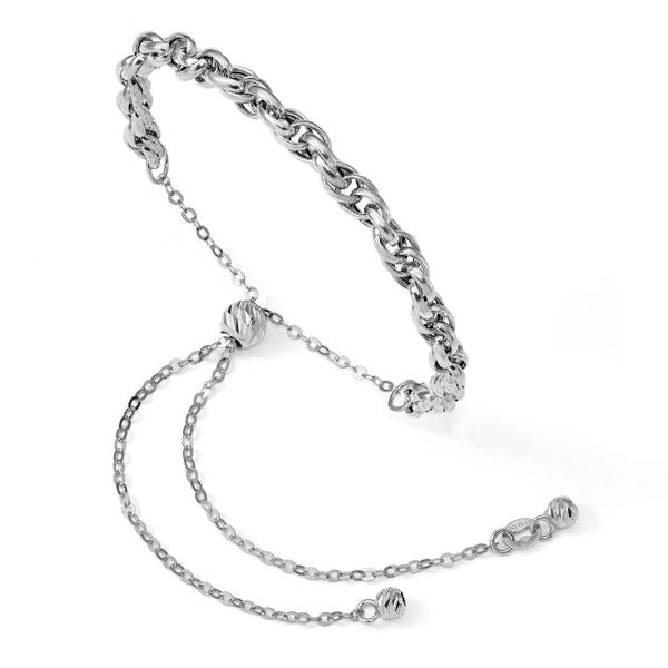 14K White Gold Polished Fancy Link Adj. Bracelet - Image 2