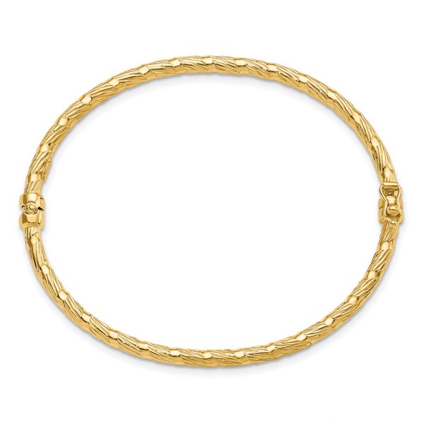 14K Polished and Textured Hinged Bangle - Image 2