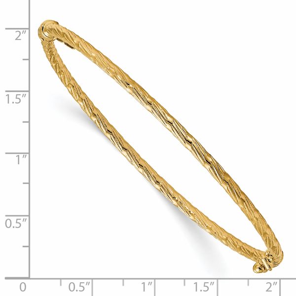 14K Polished and Textured Hinged Bangle - Image 3