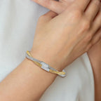 14K with White Rhodium CZ Polished Mesh Stretch Bracelet - Image 3