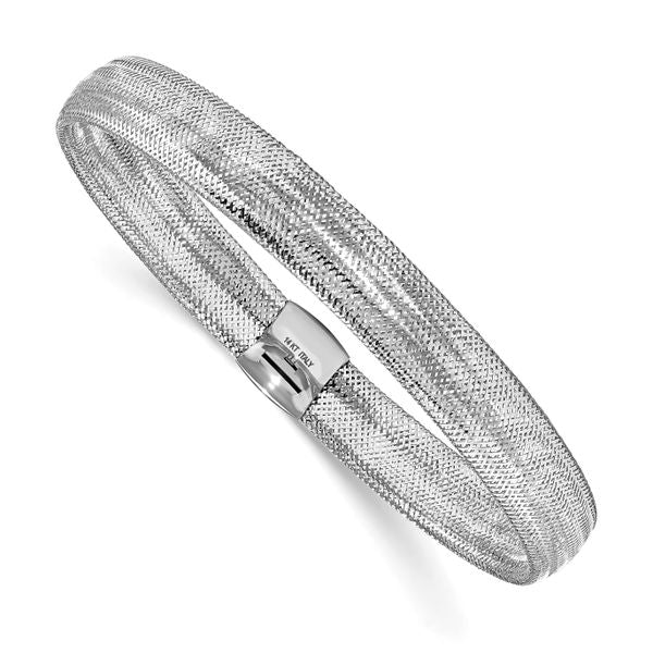 Leslie's 14K with White Rhodium Plating Polished Mesh Stretch Bracelet