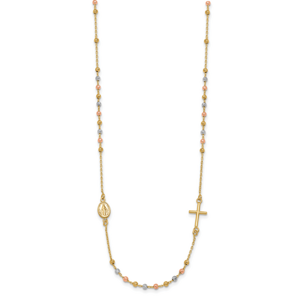 Leslie's 14K Tri-color Sideways Cross Beaded Rosary Style 18 inch Necklace - Image 2