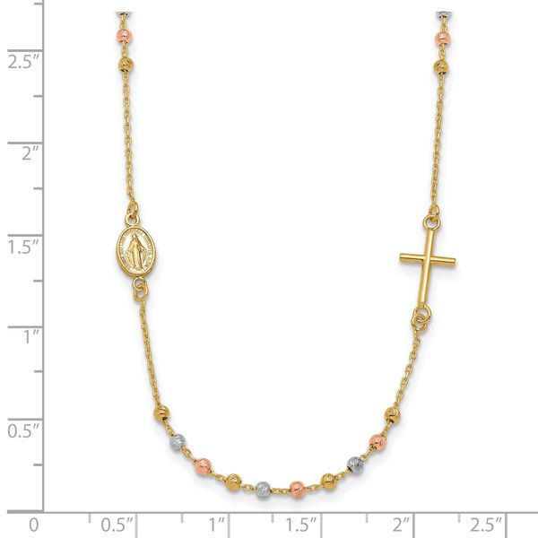 Leslie's 14K Tri-color Sideways Cross Beaded Rosary Style 18 inch Necklace - Image 4