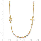 Leslie's 14K Tri-color Sideways Cross Beaded Rosary Style 18 inch Necklace - Image 4