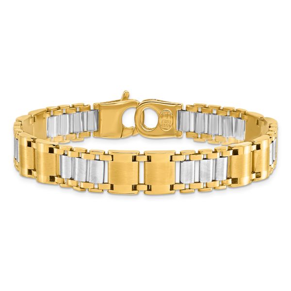 Leslie's 14K Two-tone Polished and Brushed Fancy Link Men's Bracelet - Image 3