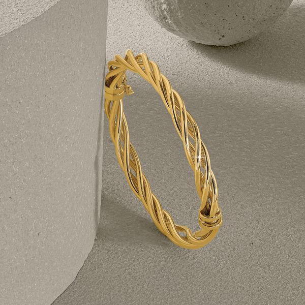 14K Polished Twisted Hinged Bangle - Image 5