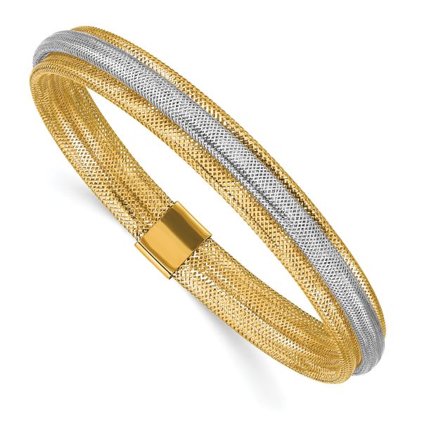 Leslie's 14K w/Rhodium Polished Mesh Stretch Bracelet