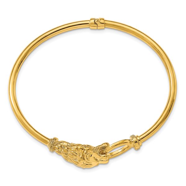 14k Polished Lion's Head Hinged Bangle - Image 2