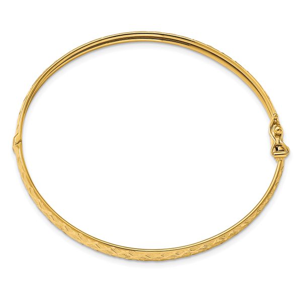 14k Polished and Diamond-cut Hinged Bangle - Image 2