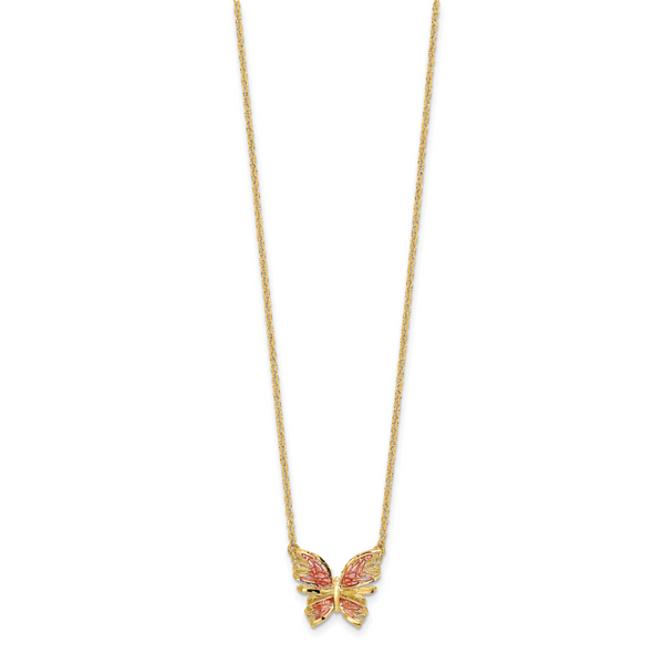 Leslie's 14K Polished D/C w/ Pink Enamel Butterfly Necklace - Image 2