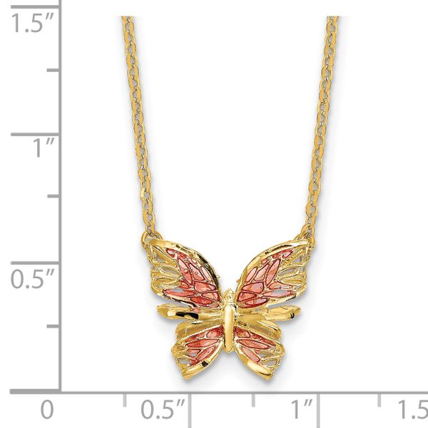 Leslie's 14K Polished D/C w/ Pink Enamel Butterfly Necklace - Image 4