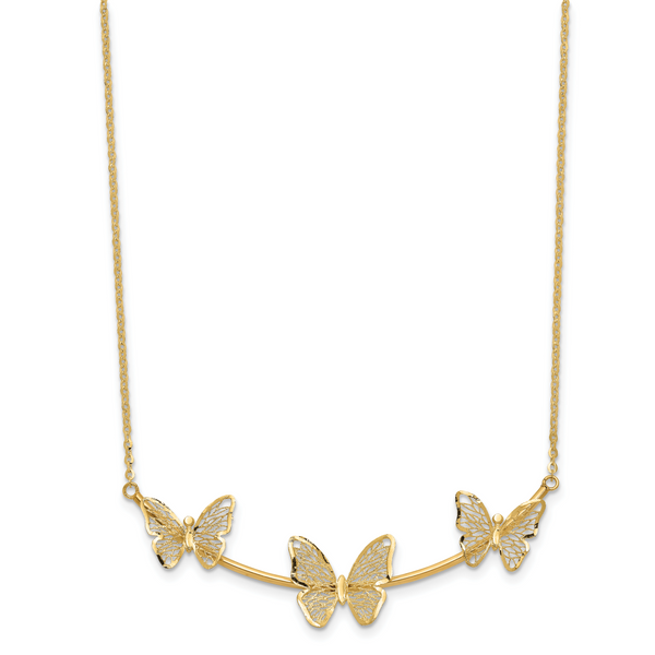 Leslie's 14K Polished Filigree 3-Butterfly Bar Necklace - Image 2