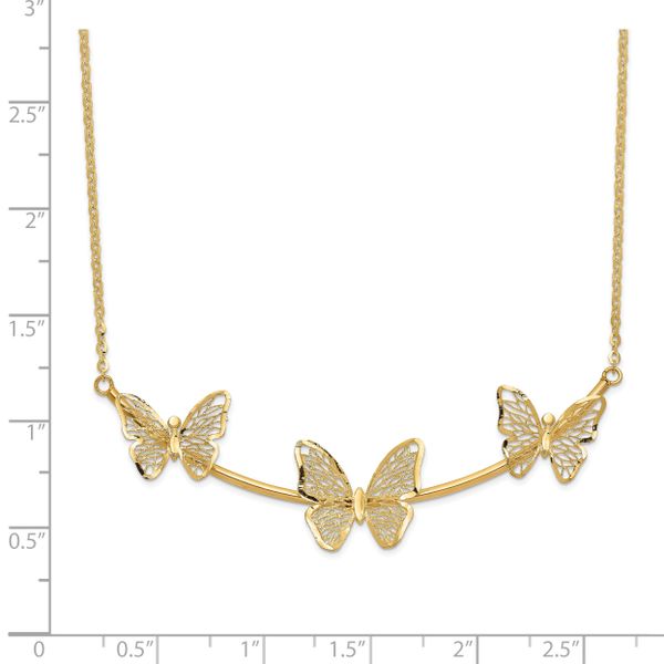 Leslie's 14K Polished Filigree 3-Butterfly Bar Necklace - Image 4