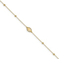 14K Polished D/C Beaded Cross w/1in ext. Anklet