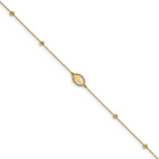 14K Polished D/C Beaded Cross w/1in ext. Anklet