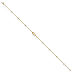 14K Polished D/C Beaded Cross w/1in ext. Anklet - Image 2