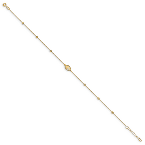 14K Polished D/C Beaded Cross w/1in ext. Anklet - Image 2
