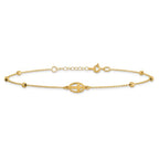 14K Polished D/C Beaded Cross w/1in ext. Anklet - Image 3