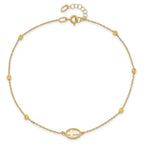 14K Polished D/C Beaded Cross w/1in ext. Anklet - Image 4