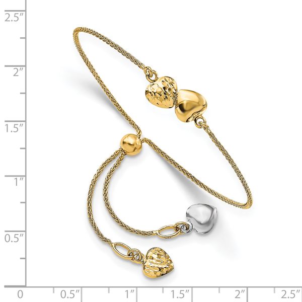 14K Two-tone Polished D/C Heart Adjustable Bracelet - Image 2