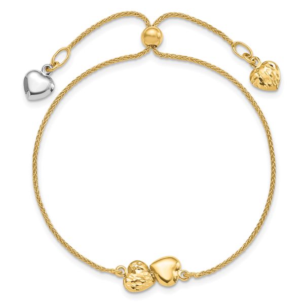 14K Two-tone Polished D/C Heart Adjustable Bracelet - Image 3
