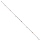 14K White and Rose Gold Polished D/C Beaded w/1in ext. Anklet - Image 2