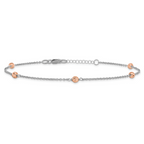 14K White and Rose Gold Polished D/C Beaded w/1in ext. Anklet - Image 3