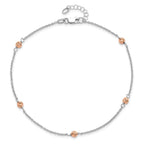 14K White and Rose Gold Polished D/C Beaded w/1in ext. Anklet - Image 4