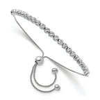 14K White Gold Polished D/C Beaded Bolo Adj. Bracelet