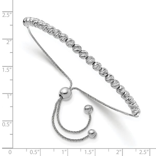 14K White Gold Polished D/C Beaded Bolo Adj. Bracelet - Image 2