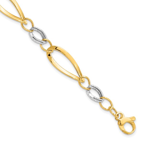 Leslie's 14K Two-tone Polished and D/C Link w/1/2in. ext. Bracelet