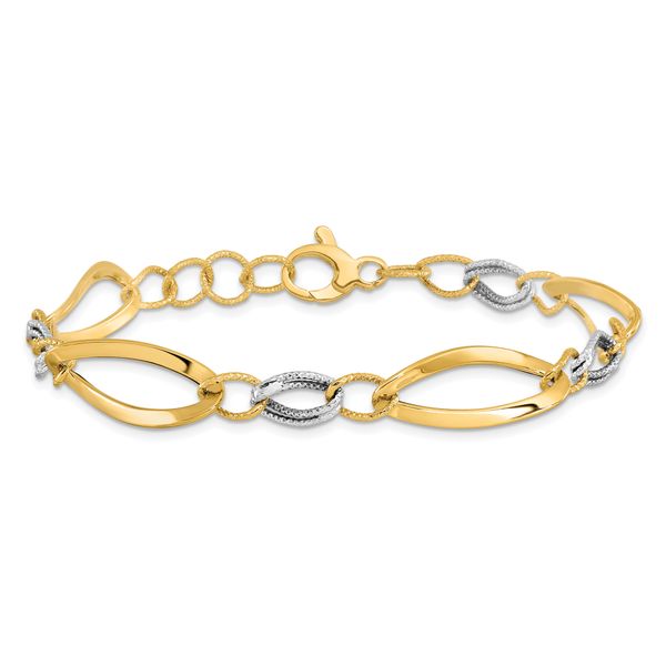 Leslie's 14K Two-tone Polished and D/C Link w/1/2in. ext. Bracelet - Image 2