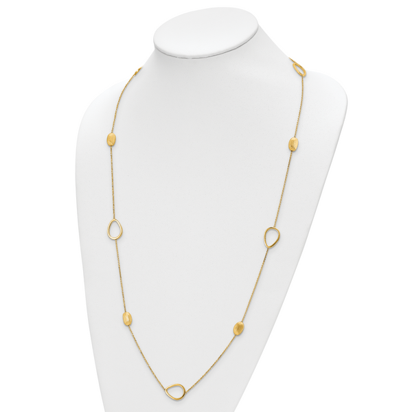 14K Polished and Scratch-finish Beaded Necklace - Image 2