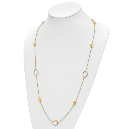 14K Polished and Scratch-finish Beaded Necklace - Image 2