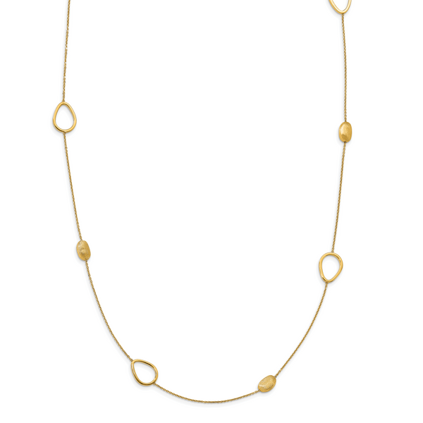 14K Polished and Scratch-finish Beaded Necklace - Image 3