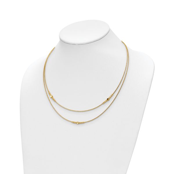 Leslie's 14K Polished D/C Beaded 2-strand w/ .75in ext Necklace