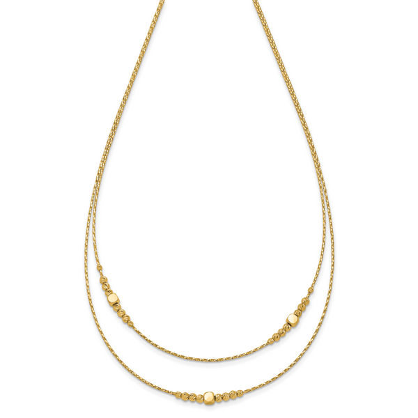 Leslie's 14K Polished D/C Beaded 2-strand w/ .75in ext Necklace - Image 2