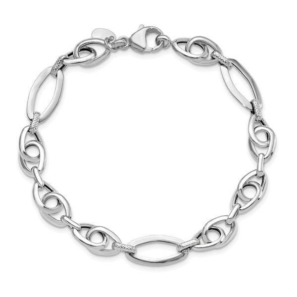 14k White Gold Polished Textured Fancy Link Bracelet - Image 4