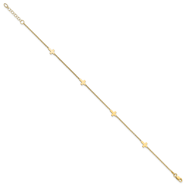 14k Polished Cross 9in w/ 1in ext. Anklet - Image 2