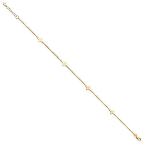 14k Polished Cross 9in w/ 1in ext. Anklet - Image 2