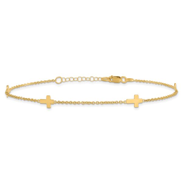 14k Polished Cross 9in w/ 1in ext. Anklet - Image 3