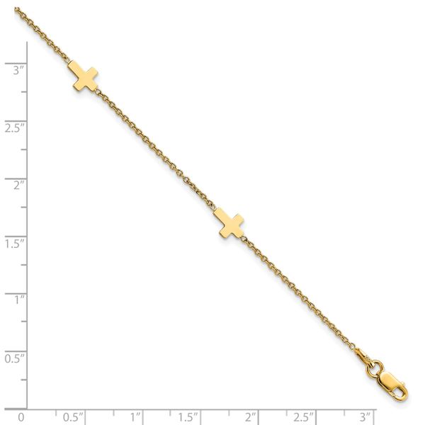 14k Polished Cross 9in w/ 1in ext. Anklet - Image 4