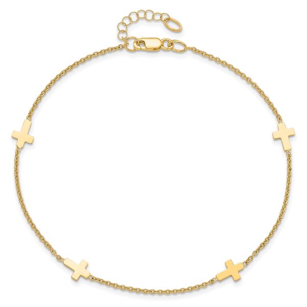 14k Polished Cross 9in w/ 1in ext. Anklet - Image 5