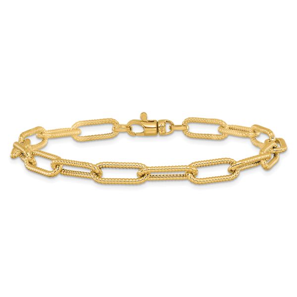 Leslie's 14k Polished Textured Oval Link Bracelet - Image 3
