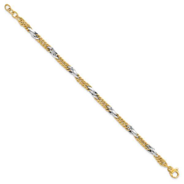 Leslie's 14k Two-tone Polished D/C Link w/ .5in ext. Bracelet - Image 2