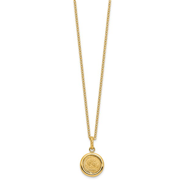 14k Polished and Matte Coin Necklace - Image 2