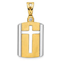 14K Two-tone Brushed Cross Dog Tag Pendant