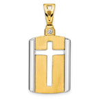 14K Two-tone Brushed Cross Dog Tag Pendant